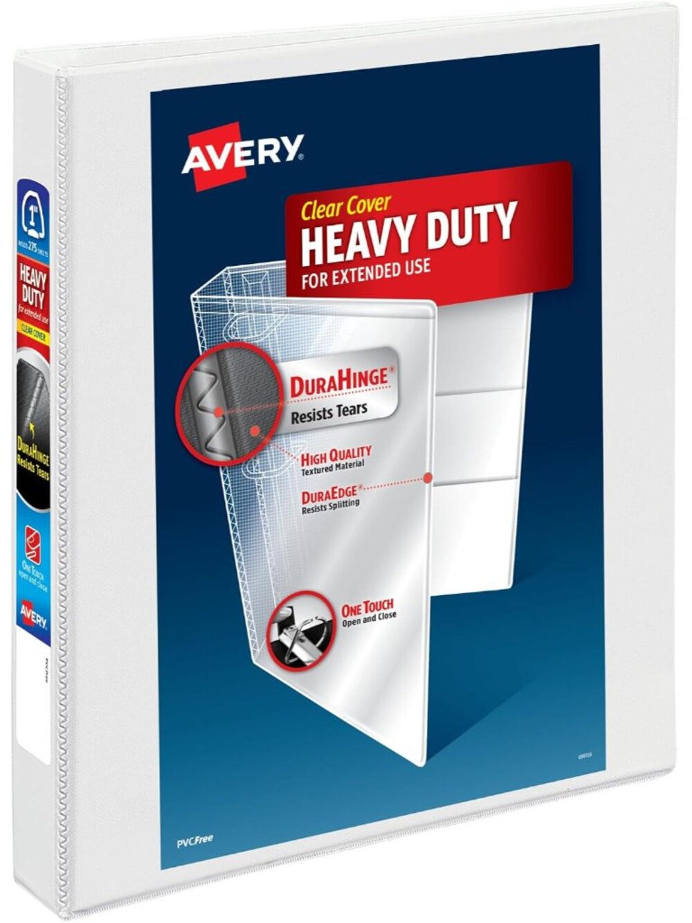Heavy-Duty View 3 Ring Binder, 1" EZD Rings, 1 White Binder